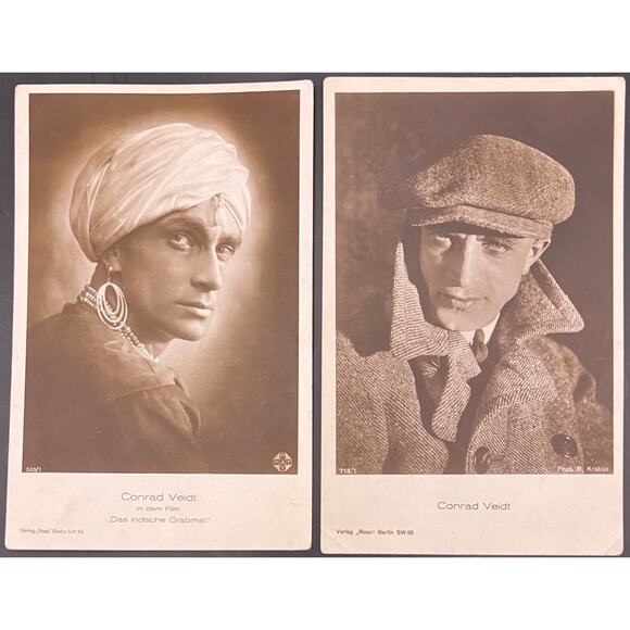 2 German Unused 1920's Conrad Veidt Postcards The Man Who Laughs Dr. Caligari - Picture 1 of 7